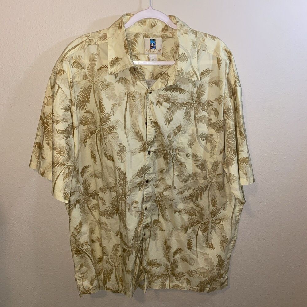 Kahala Men’s Button Up Hawaiian Shirt Yellow Floral